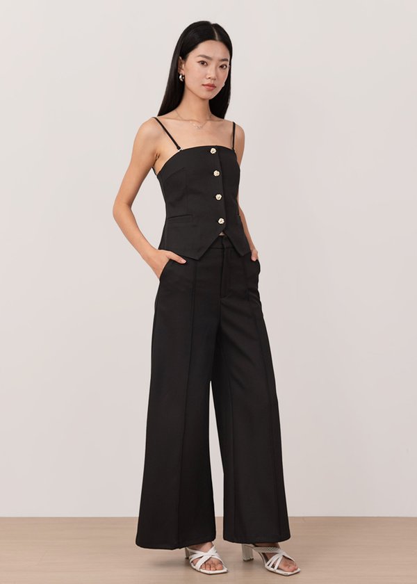 Hustler Buttoned Down Vest Top in Black