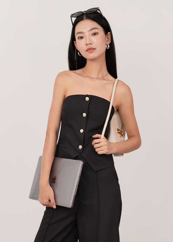 Hustler Buttoned Down Vest Top in Black