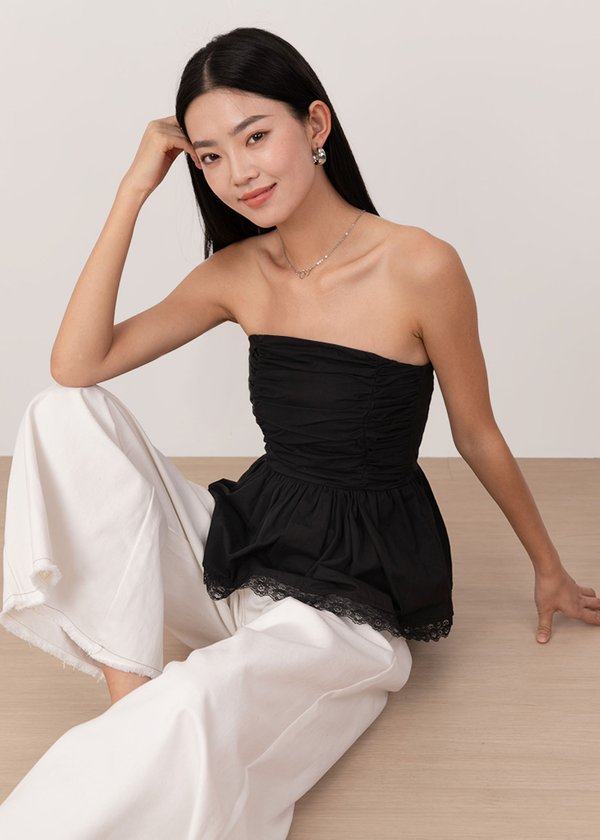 Piper Ruched Peplum Top in Black