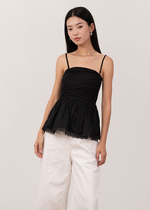 Piper Ruched Peplum Top in Black