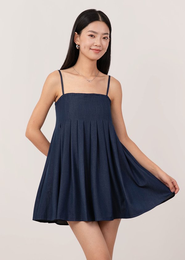 Elara Babydoll Dress in Navy Blue
