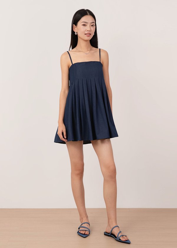 Elara Babydoll Dress in Navy Blue