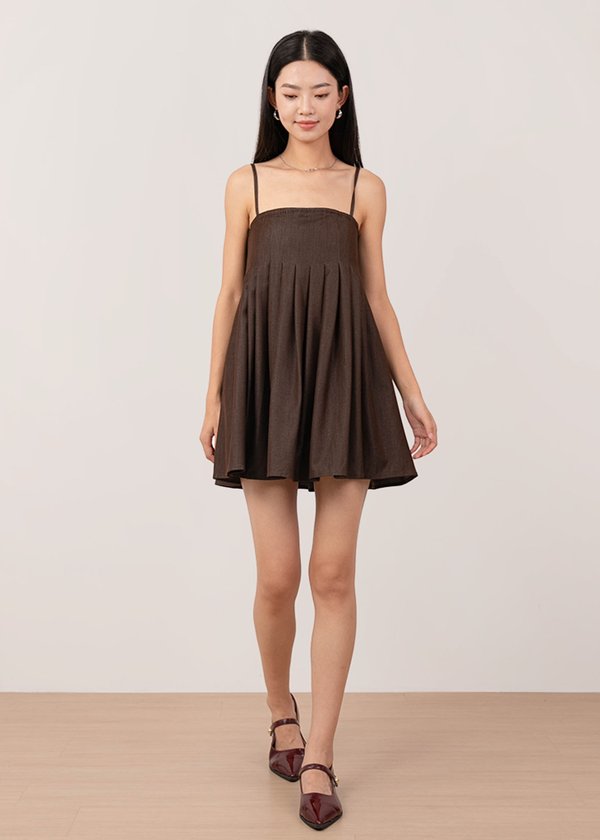 Elara Babydoll Dress in Brunette Brown