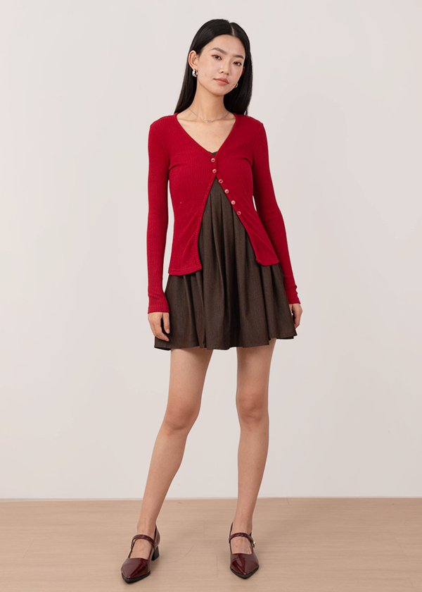 Hug In A Knit Cardigan V2 in Cherry Red