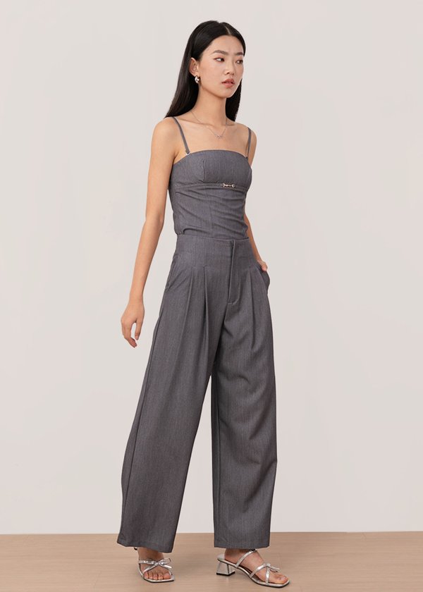 Hayden Highwaisted Zipper Pants in Steel Blue Grey
