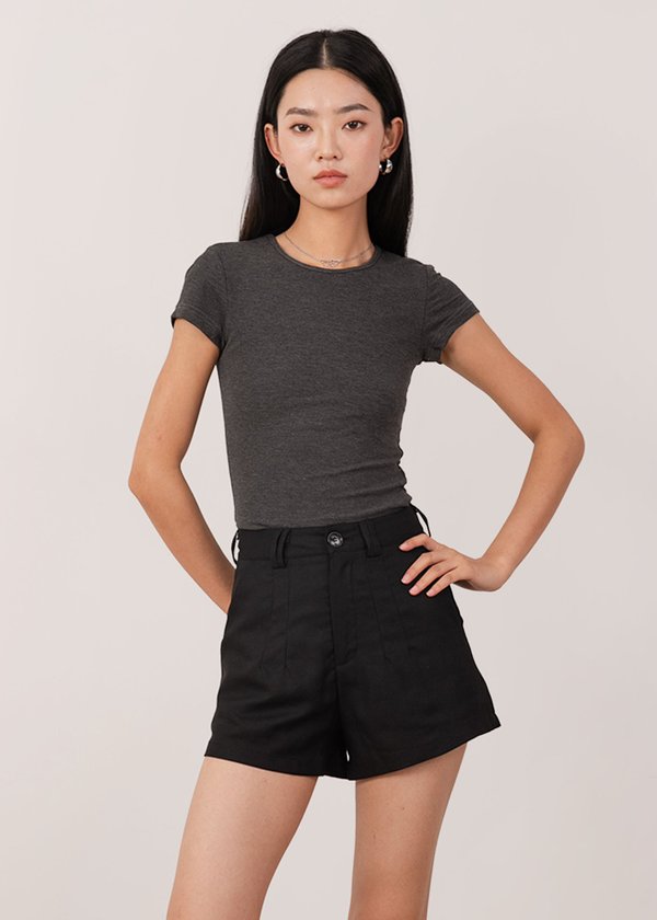 Loft Highwaisted Linen Shorts in Black