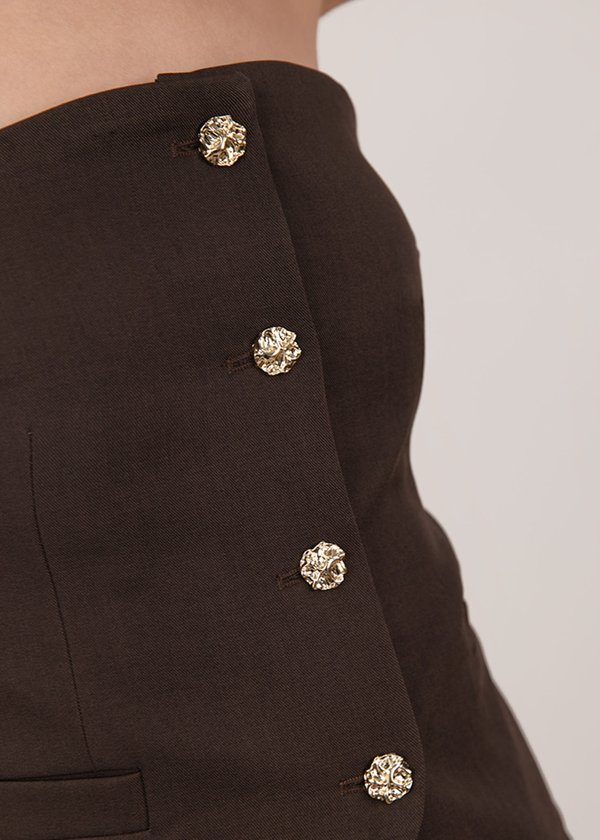Hustler Buttoned Down Vest Top in Umber Brown