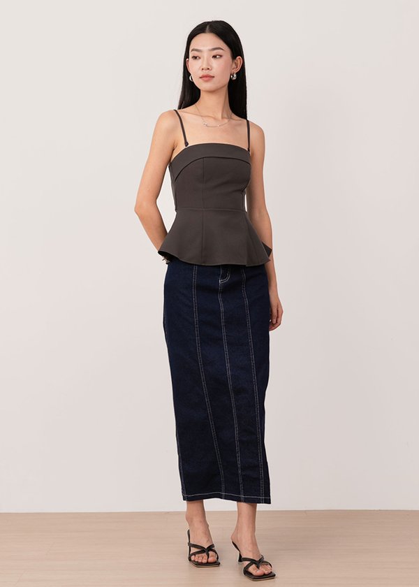 Lara Peplum Top in Carbon Grey