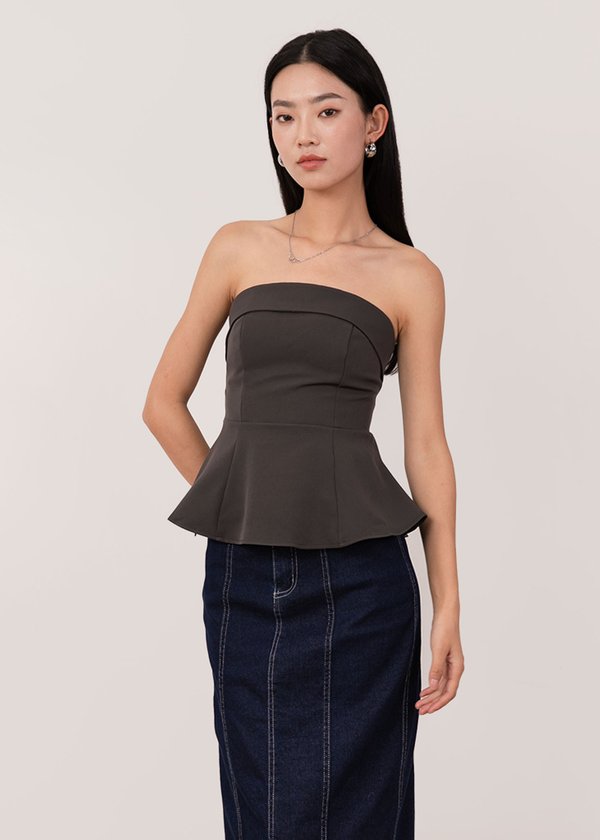 Lara Peplum Top in Carbon Grey