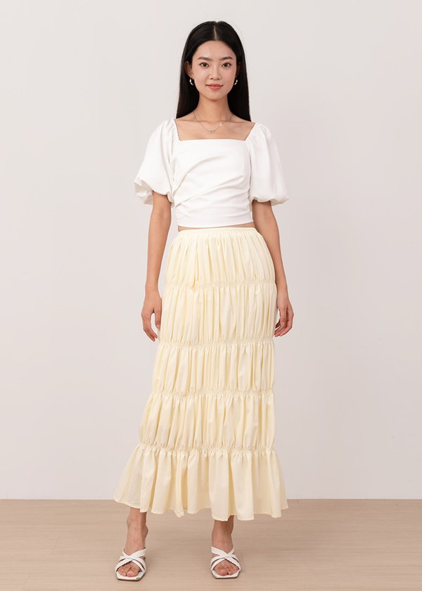 Camden Ruched Puffy Sleeve Top in White