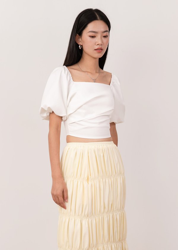 Camden Ruched Puffy Sleeve Top in White