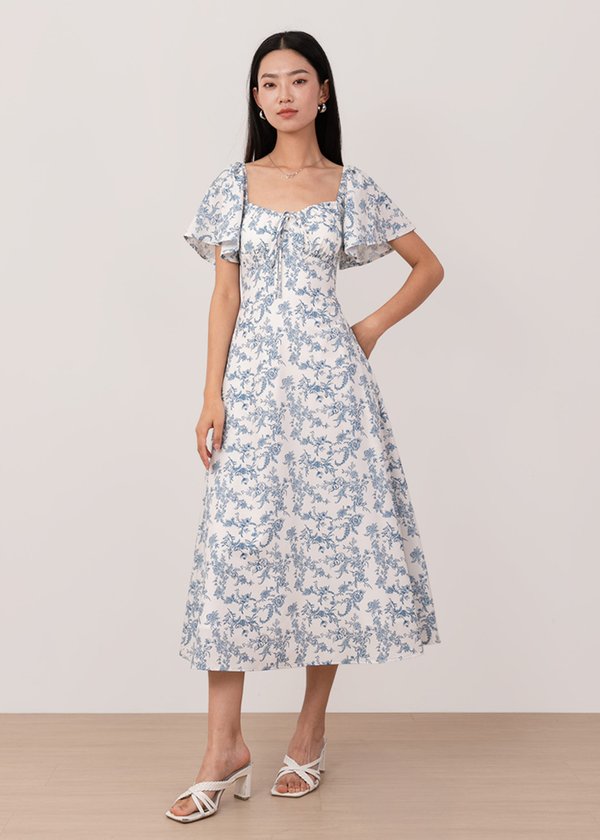 Roselle Flutter Midi Dress in Florals (Maberick Blue)