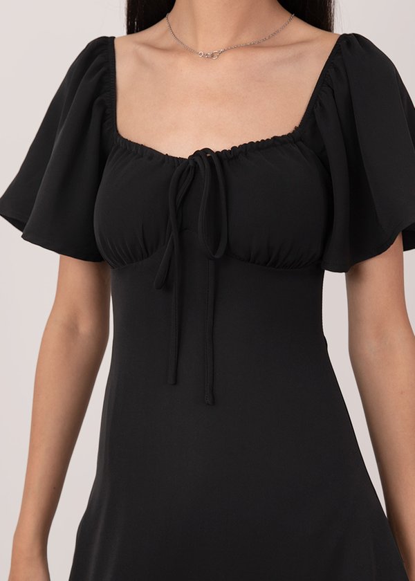 Roselle Flutter Midi Dress in Black