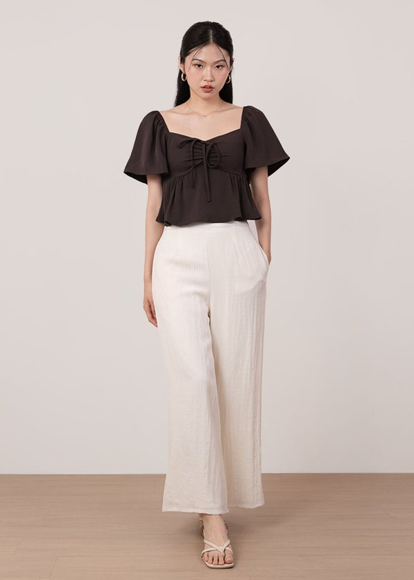 Faye Flutter Babydoll Top in Deep Dark Brown