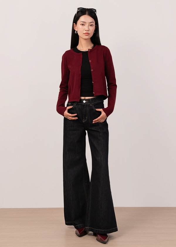 Soft Clover Knit Cardigan in Dark Red