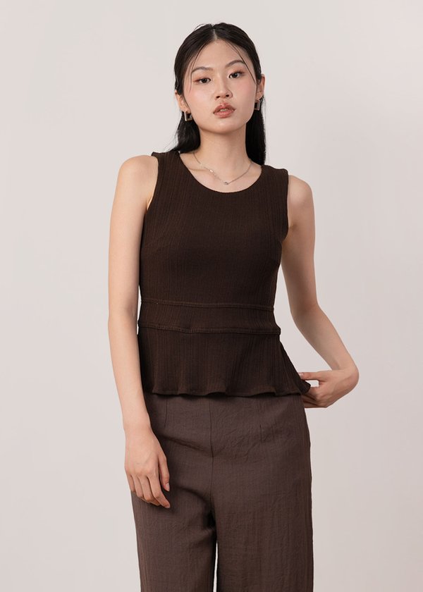 Kora Ribbed Reversible Top in Espresso Brown