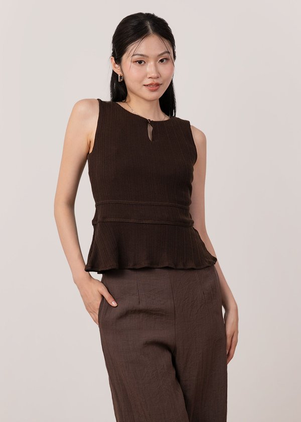 Kora Ribbed Reversible Top in Espresso Brown