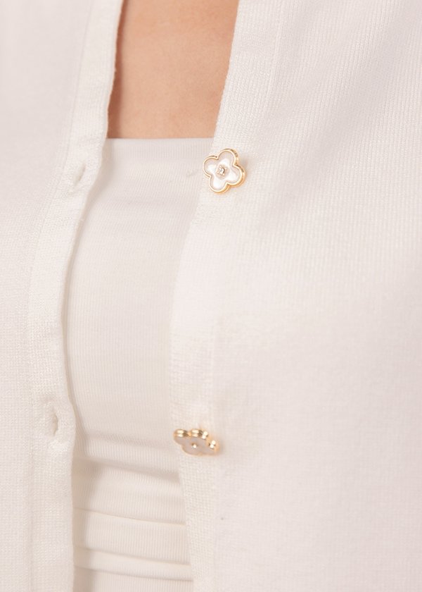 Soft Clover Knit Cardigan in White