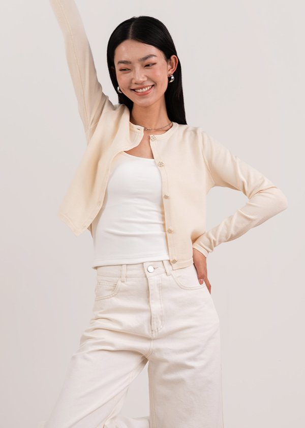 Soft Clover Knit Cardigan in Cream
