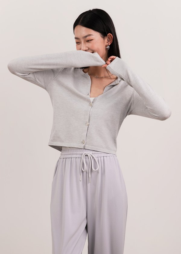 Soft Clover Knit Cardigan in Ice Blue