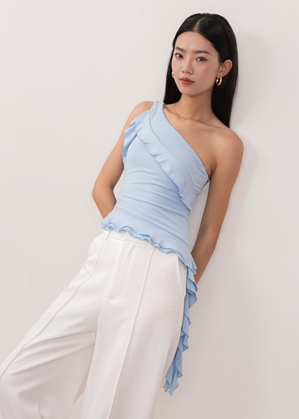 Callie Drape Toga Top in Sky Blue