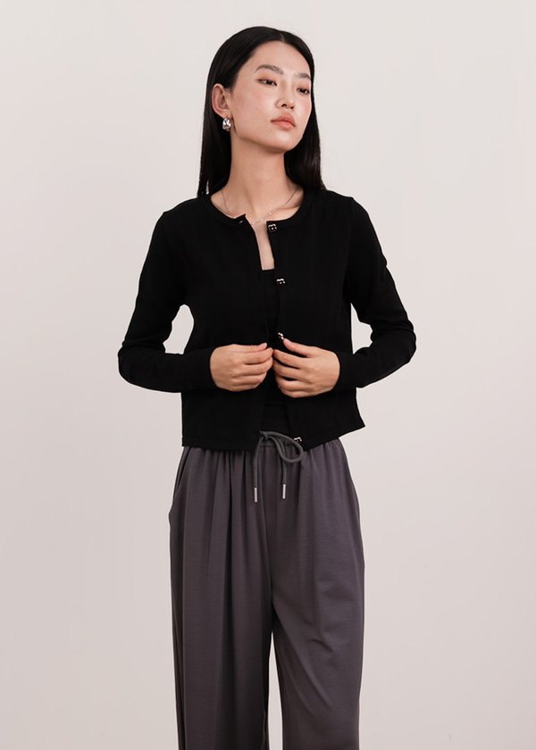 Soft Clover Knit Cardigan in Black