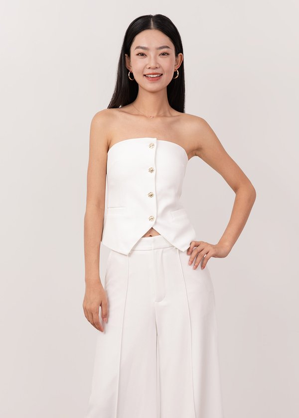 Hustler Buttoned Down Vest Top in White