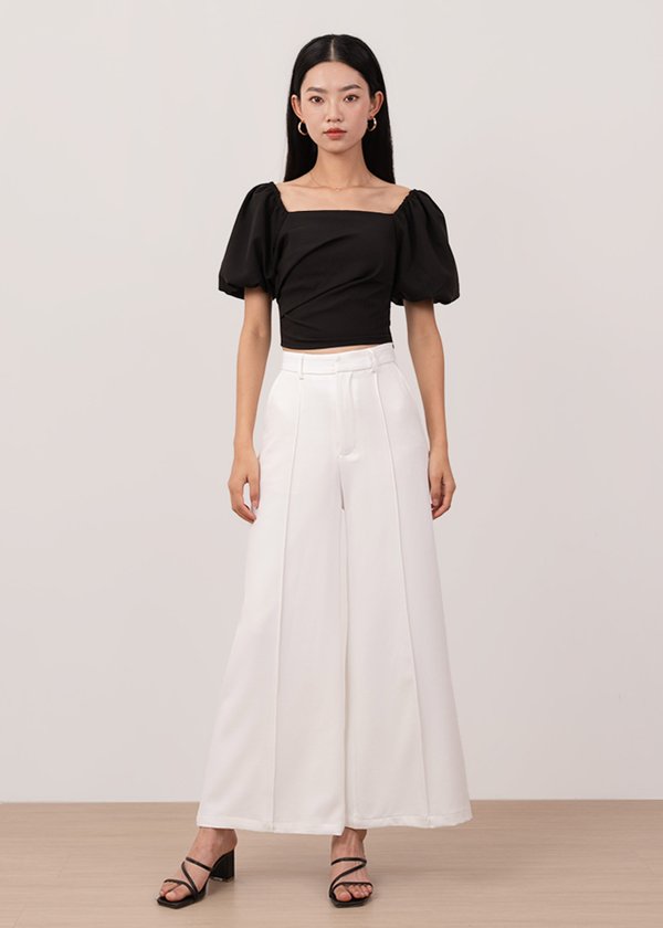 Camden Ruched Puffy Sleeve Top in Black