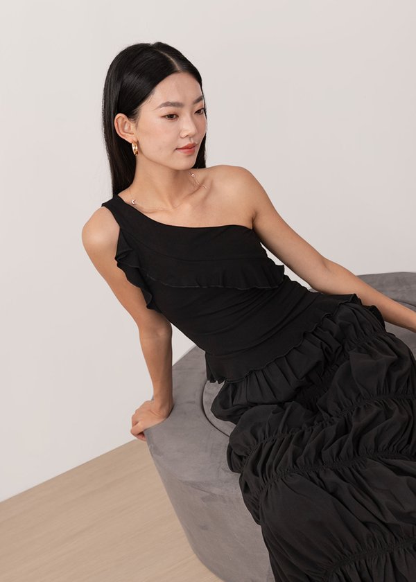 Callie Drape Toga Top in Black