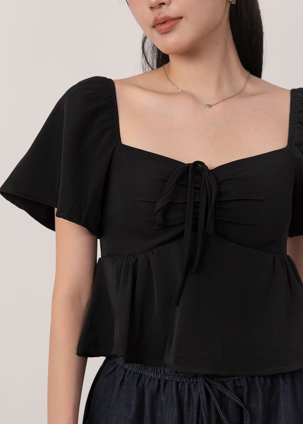 Faye Flutter Babydoll Top in Black