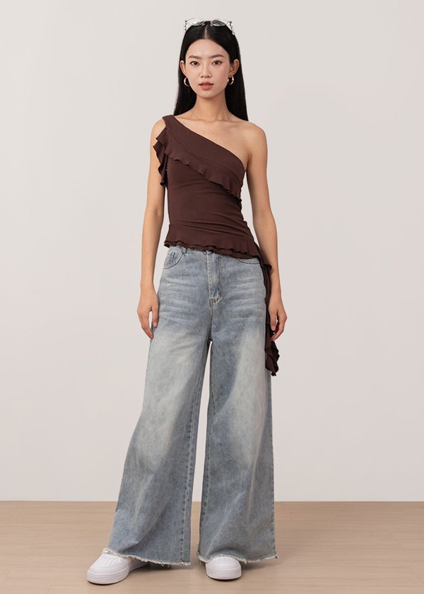 Callie Drape Toga Top in Brunette Brown