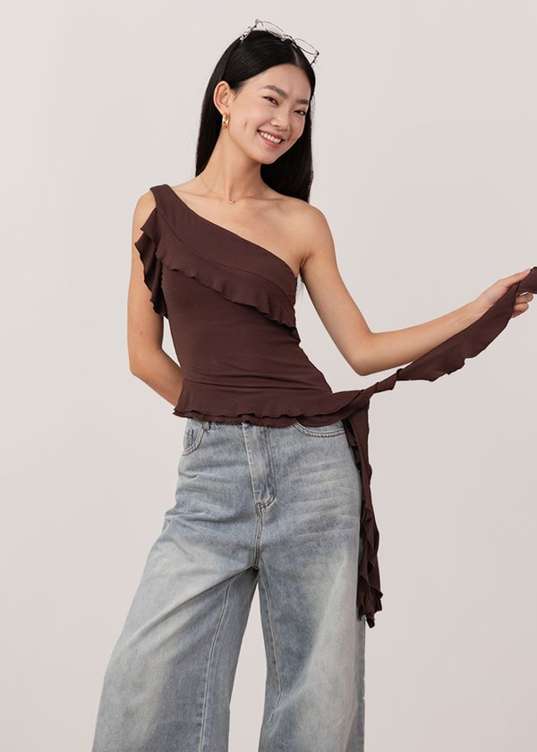 Callie Drape Toga Top in Brunette Brown