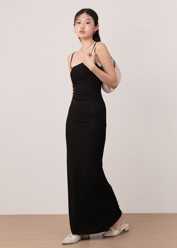 Ultra Soft Ruched Maxi Dress in Black