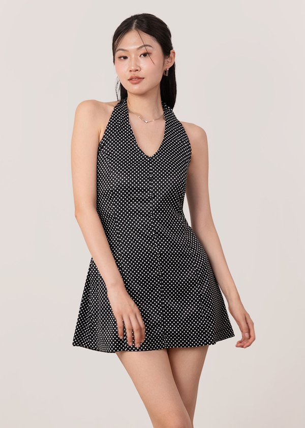 Dottie Polka Dot Skater Dress in Black x White