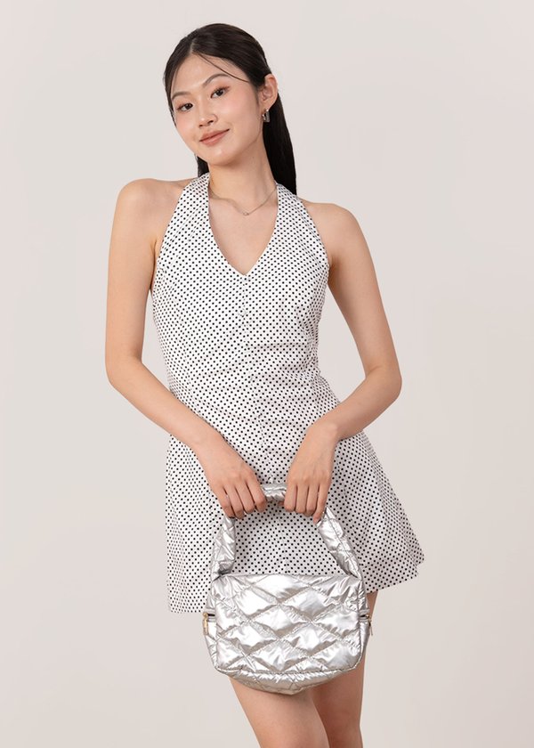 Dottie Polka Dot Skater Dress in White x Black