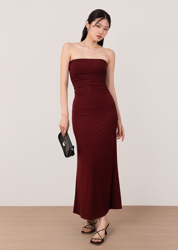 Ultra Soft Ruched Maxi Dress in Wine Red