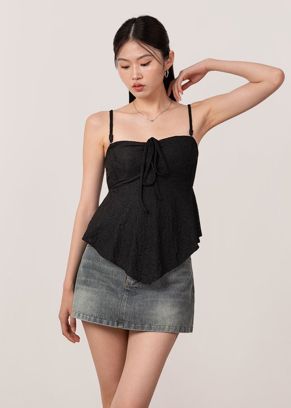 Eloria Handkerchief Lace Top in Black