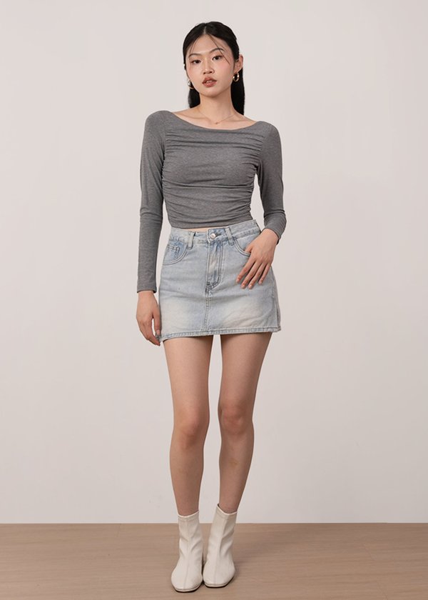 Blaire Ruched Low Back Top in Neutral Grey