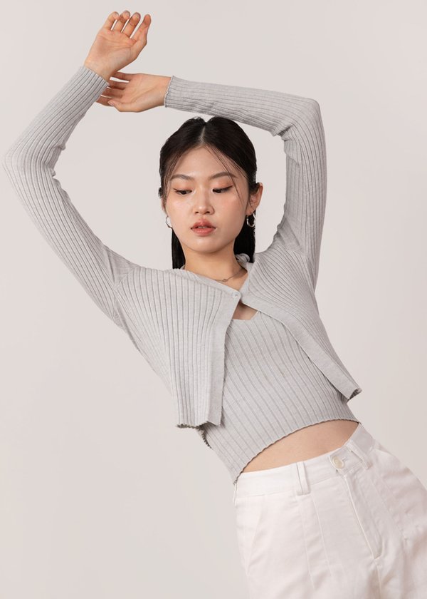 Odette 2 Piece Cardi Set in Ice Blue Grey