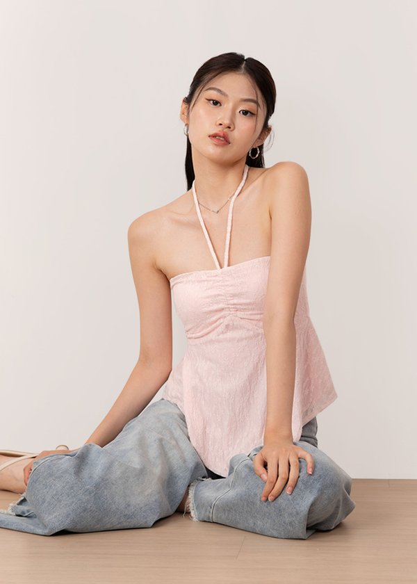 Eloria Handkerchief Lace Top in Baby Pink