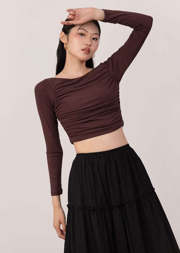 Blaire Ruched Low Back Top in Brunette Brown