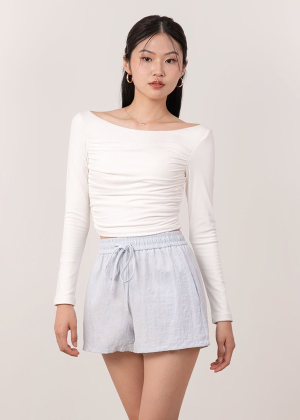 Blaire Ruched Low Back Top in White