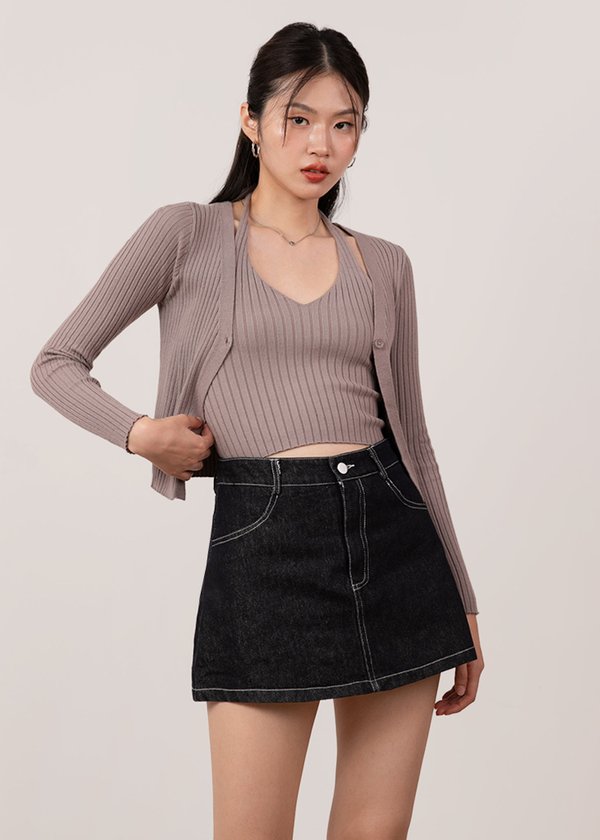 Odette 2 Piece Cardi Set in Taupe Brown