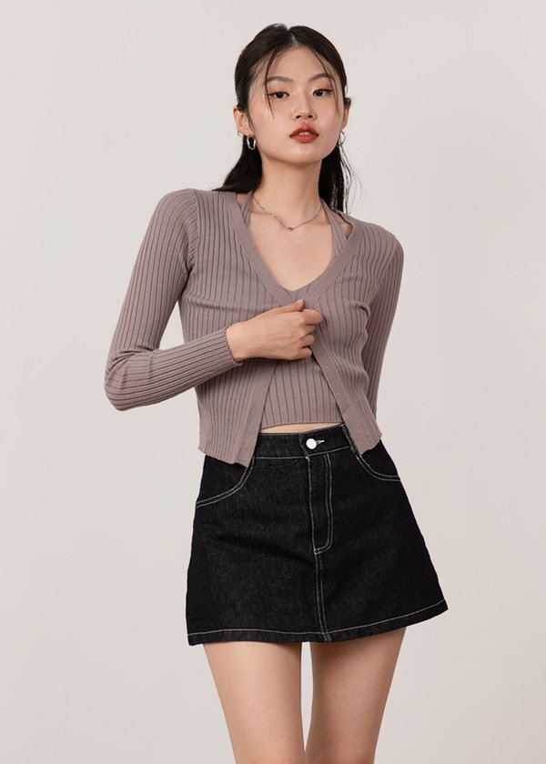 Odette 2 Piece Cardi Set in Taupe Brown