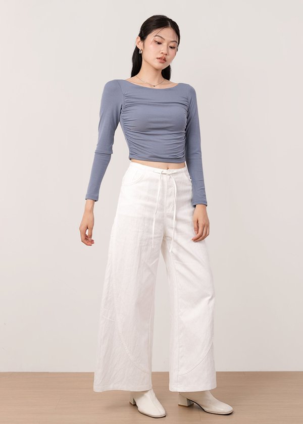 Blaire Ruched Low Back Top in Steel Blue