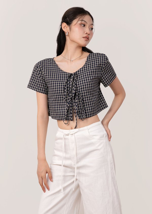 Plaid Perfection Boxy Top in Checkered Navy