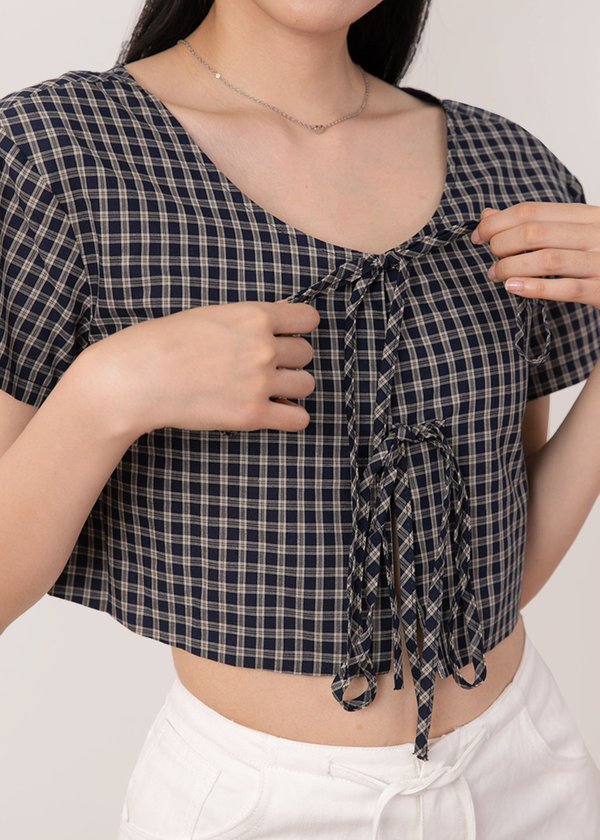 Plaid Perfection Boxy Top in Checkered Navy