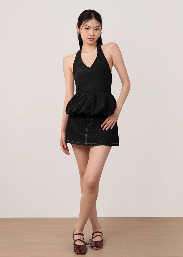 Orella Halter Bubble Top in Black (Solid)