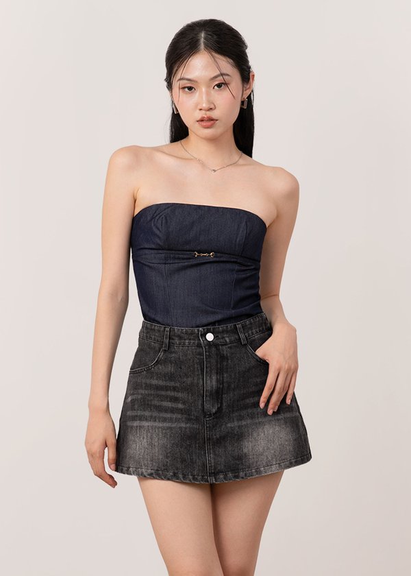 Charmed Denim Skorts in Grey Wash