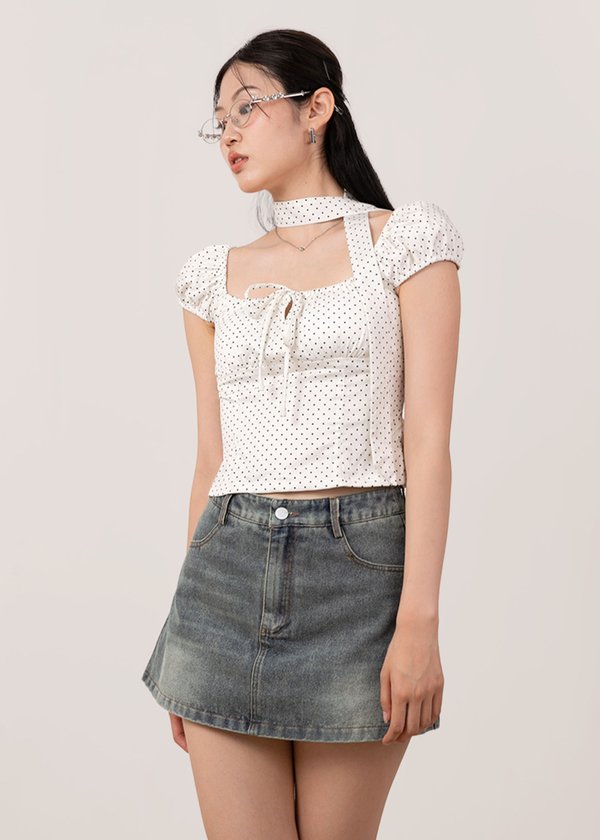 Kya Polka Dot Cap Sleeve Top in White
